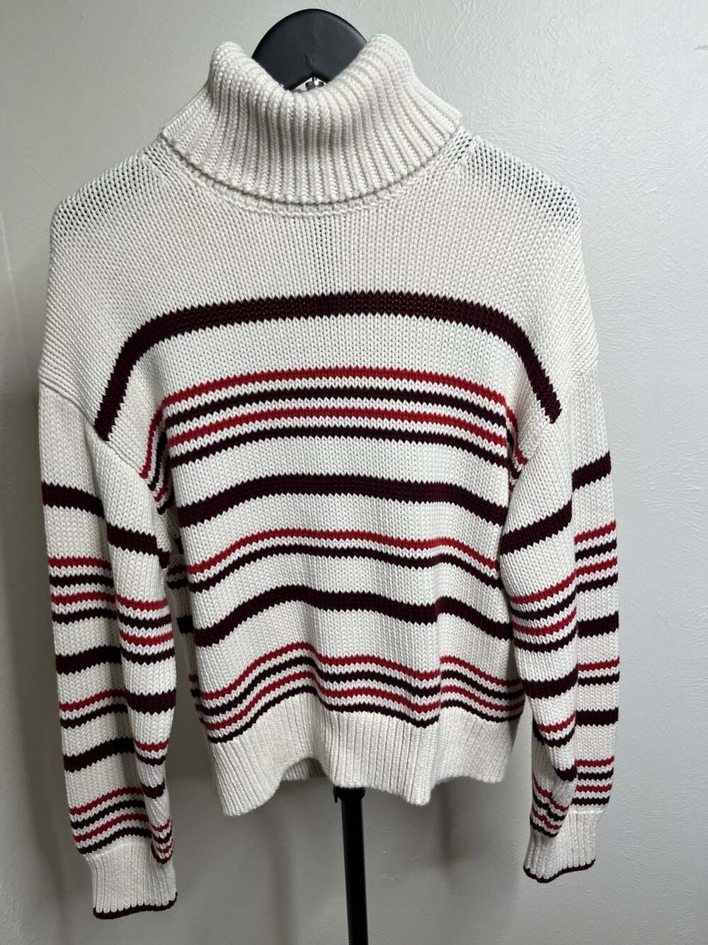 Madewell Striped Ribbed Cotton Turtleneck Sweater Chunky Knit Pullover